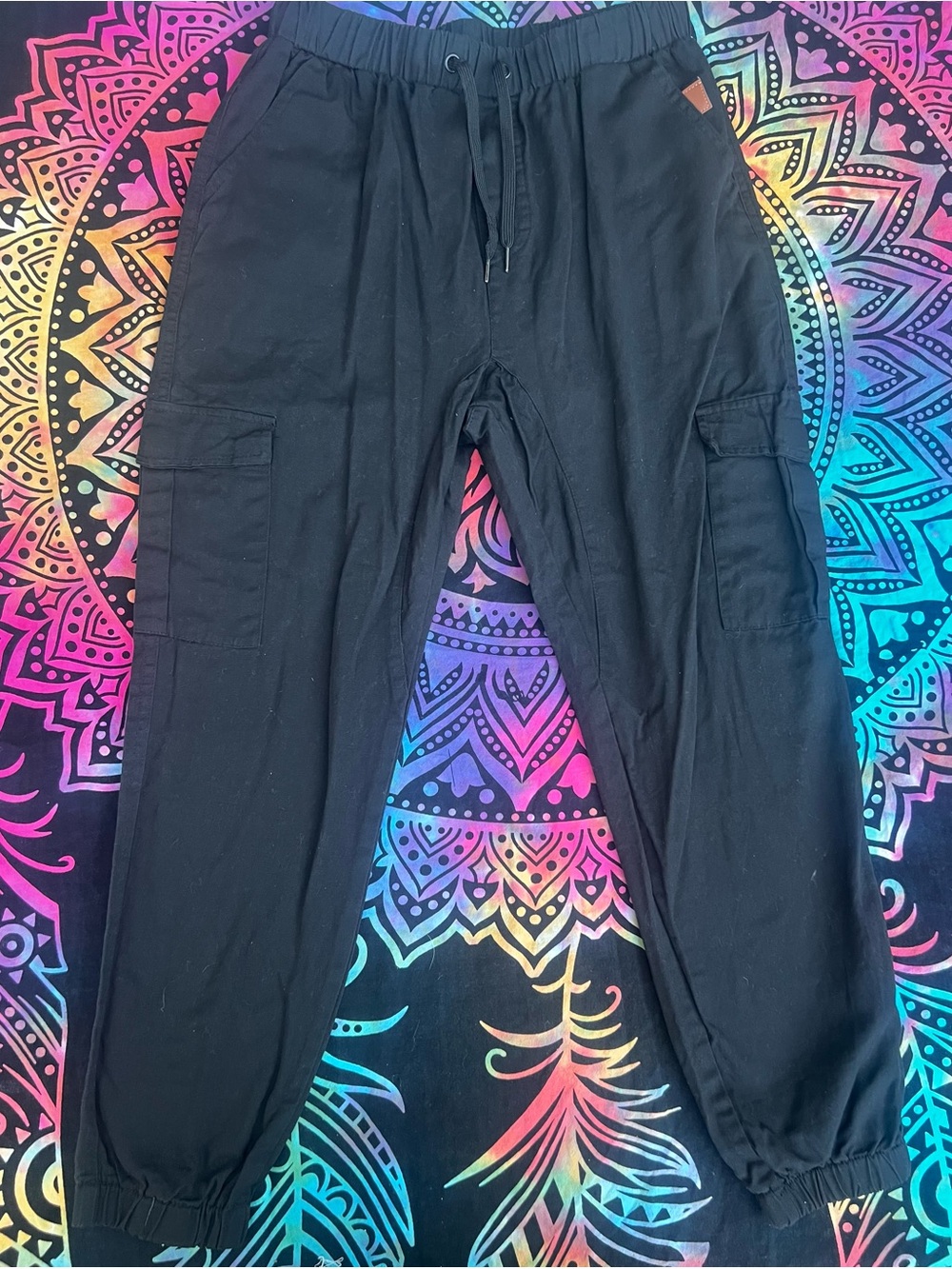 Women's Black Cargo Joggers with Elastic Waist and Drawstring